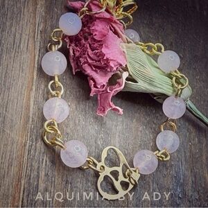 CUTE HEART + Rose Quartz and Gold Bracelet